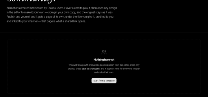 The showcase wall of animations published by other people