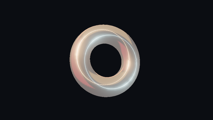 A three-dimensional ring halfway between gold and chrome, warm on one side and cool on the other