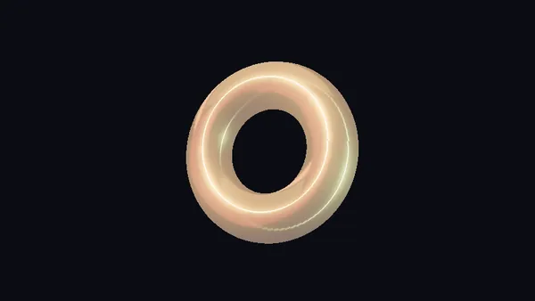 A turning three-dimensional ring changing gradually from warm gold to cool chrome and holding there