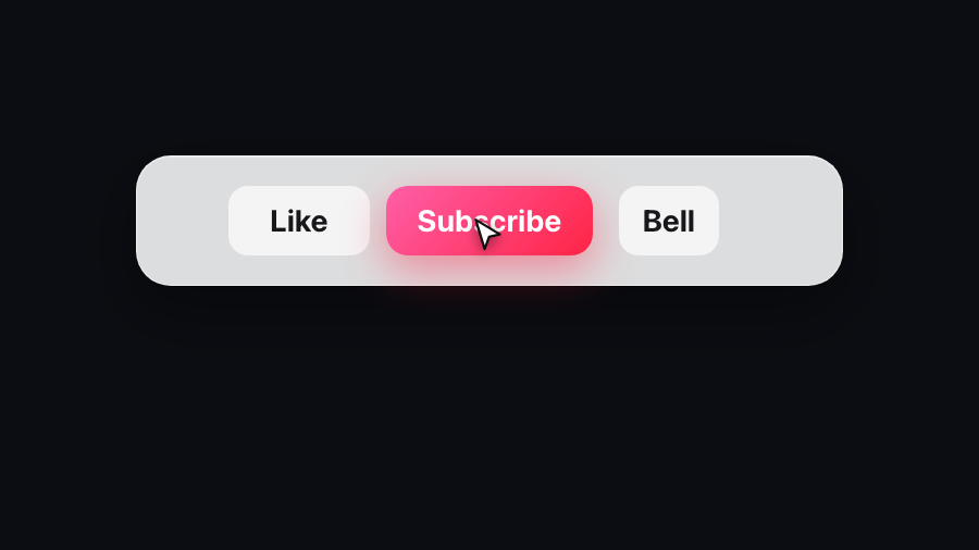 A Like, Subscribe and Bell bar with the cursor pressing Subscribe, the button lit mid-press