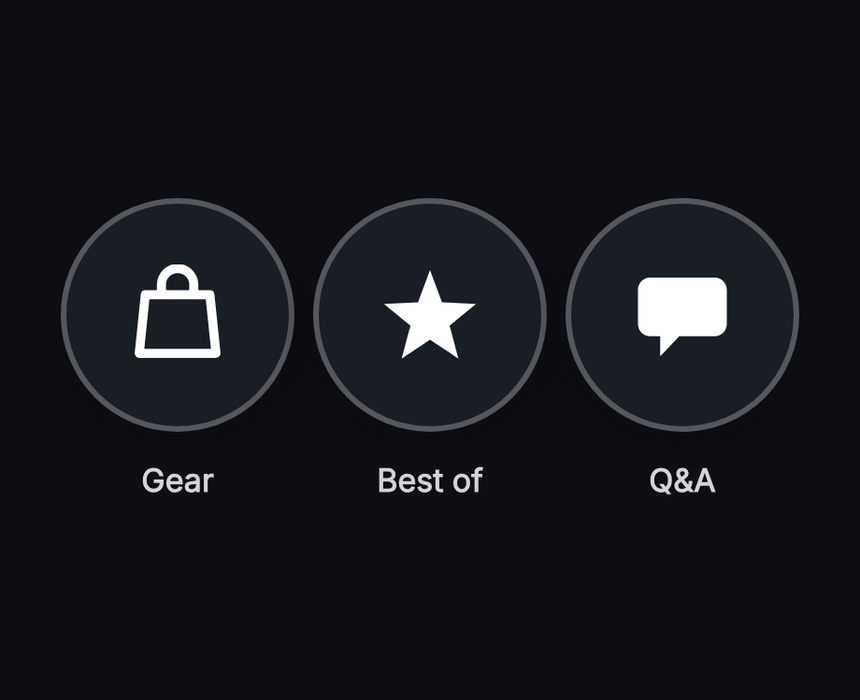 Three round highlight covers with icons and labels, as they appear under a profile