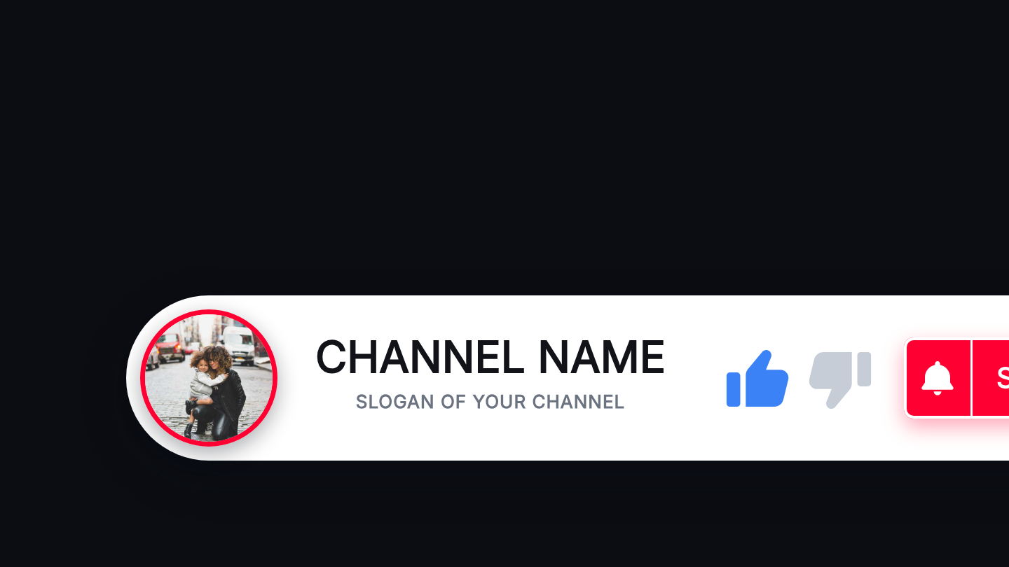 A channel bar with an avatar, channel name and slogan, drawn part-way through its entrance