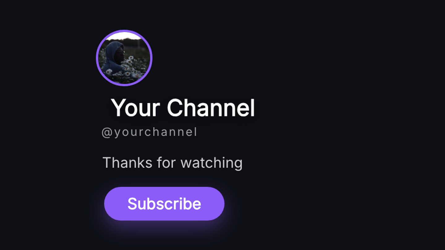 An outro graphic holding the channel mark on the left while the right side stays clear for end screen cards